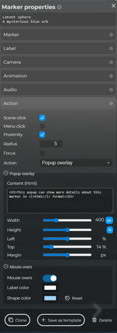 Marker Properties – Action