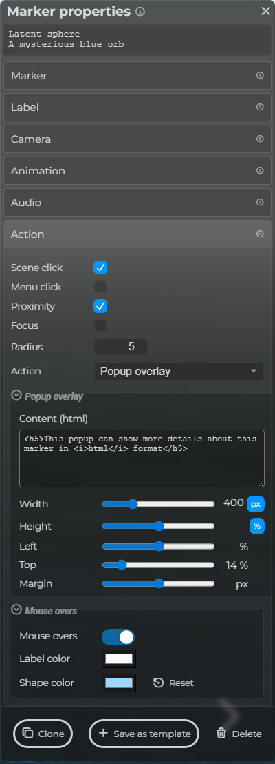 Marker Properties – Action