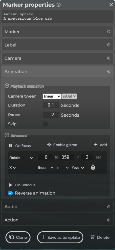 Marker Properties – Animation