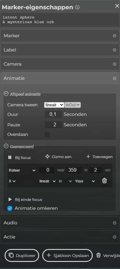 Marker-eigenschappen – Animatie