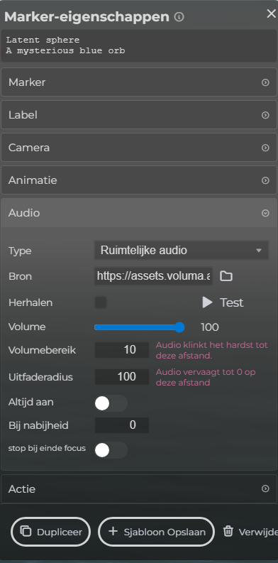 Marker-eigenschappen – Audio