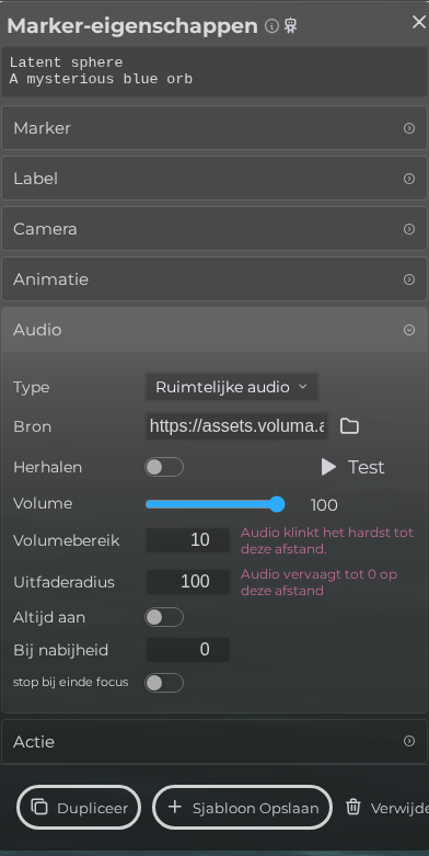Marker-eigenschappen – Audio