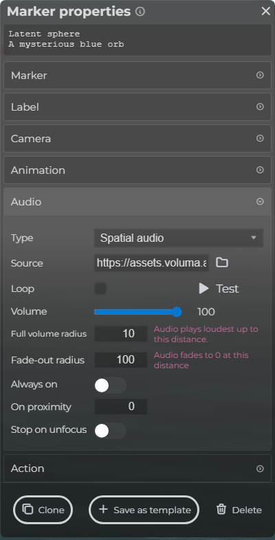 Marker Properties – Audio