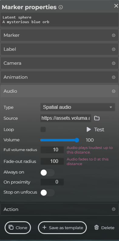 Marker Properties – Audio