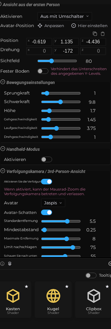 Szeneneigenschaften - Ich-Perspektive