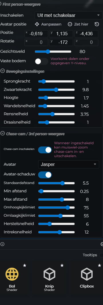 Scène-eigenschappen – Camera – Eerste persoon