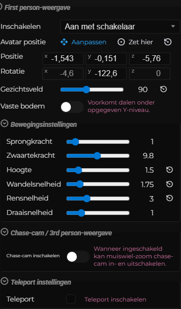 Scène-eigenschappen – Camera – Eerste persoon (LCC)