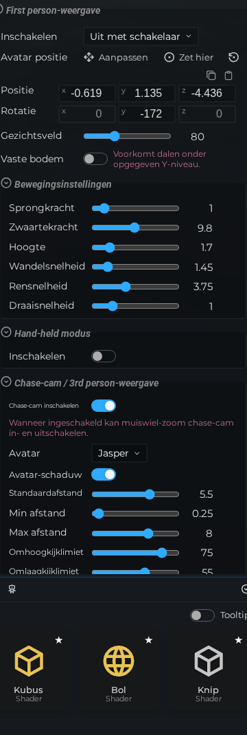 Scène-eigenschappen – Camera – Eerste persoon