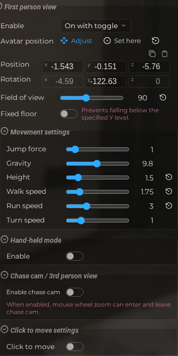 Scene Properties – Camera – First Person (LCC)