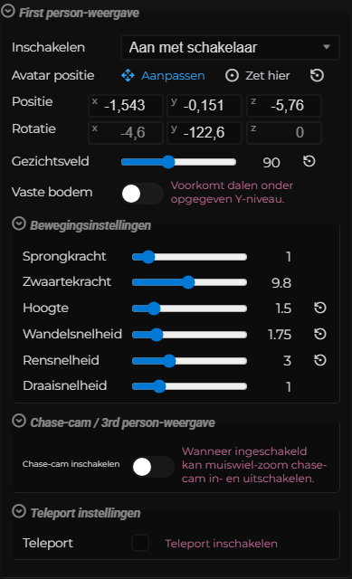 Scène-eigenschappen – Camera – Eerste persoon (LCC)