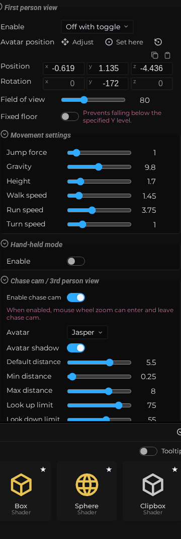 Scene Properties – Camera – First Person