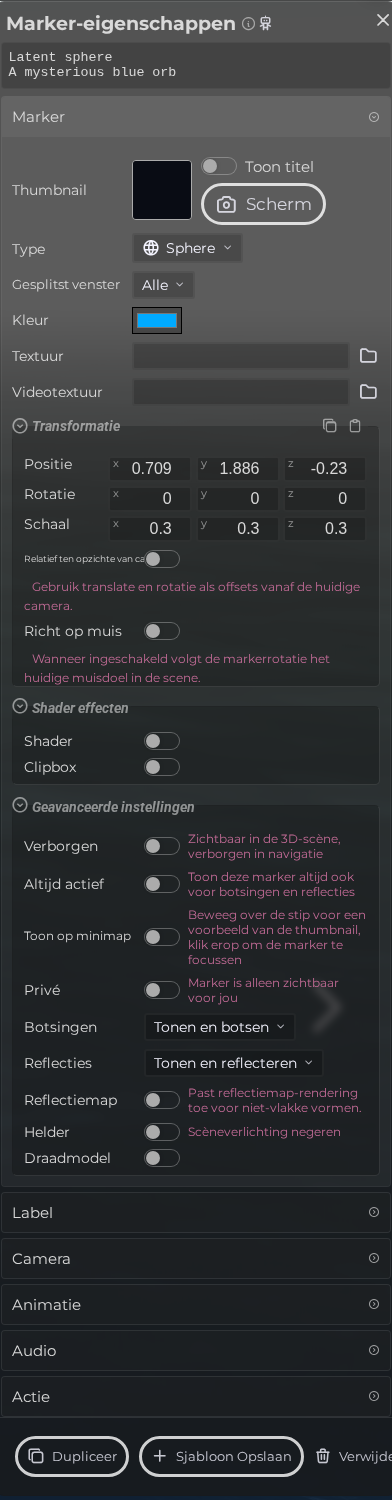 Marker-eigenschappen – Weergave