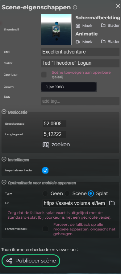 Scène-eigenschappen – Meta