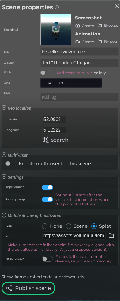 Scene Properties – Meta