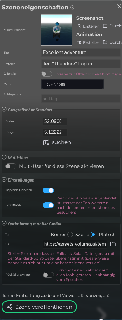 Szeneneigenschaften - Metadaten
