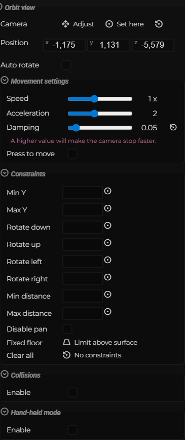 Scene Properties – Camera – Orbit (LCC)
