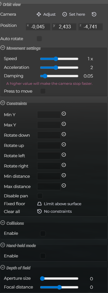 Scene Properties – Camera – Orbit