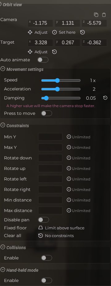 Scene Properties – Camera – Orbit (LCC)