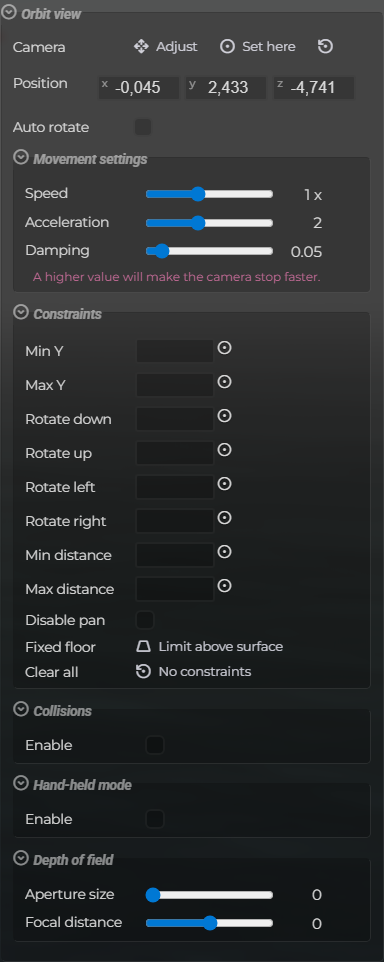 Scene Properties – Camera – Orbit