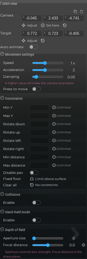 Scene Properties – Camera – Orbit