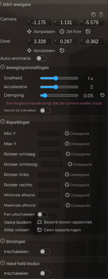 Scène-eigenschappen – Camera – Orbit (LCC)