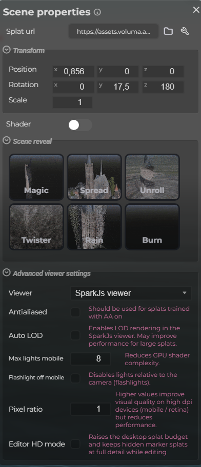 Scene Properties – Splat