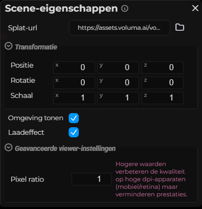 Scène-eigenschappen – Splat (LCC)