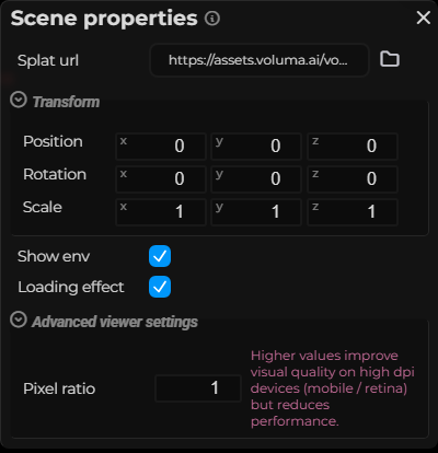 Scene Properties – Splat (LCC)