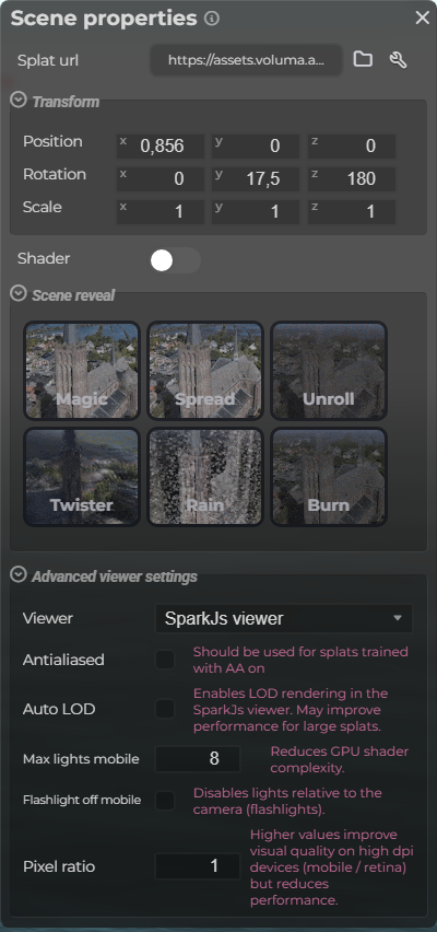 Scene Properties – Splat