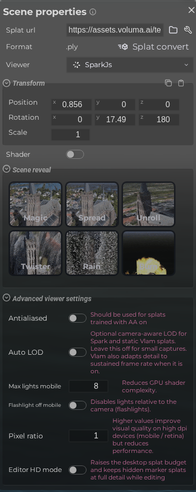 Scene Properties – Splat