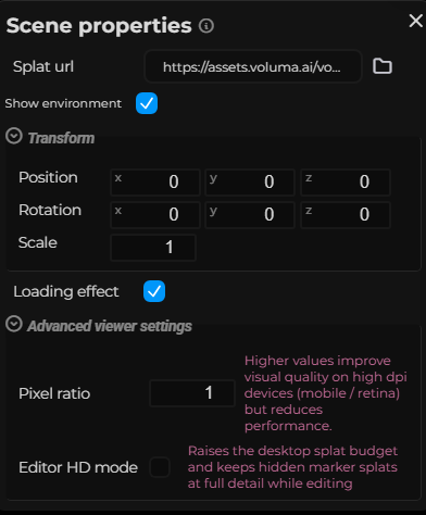 Scene Properties – Splat (LCC)
