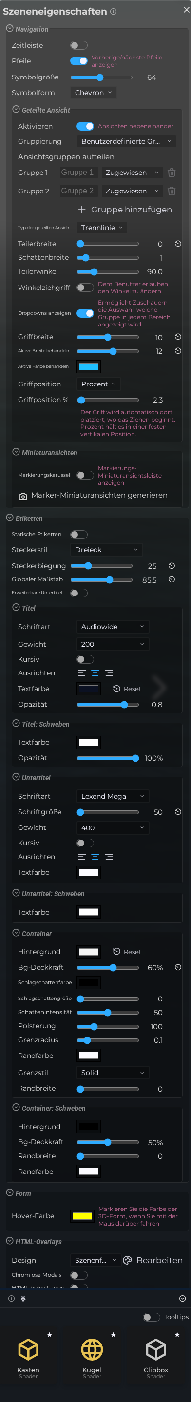 Szeneneigenschaften - Gestaltung