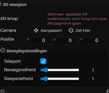 Scène-eigenschappen – Camera – XR (LCC)
