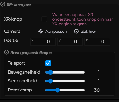 Scène-eigenschappen – Camera – XR (LCC)